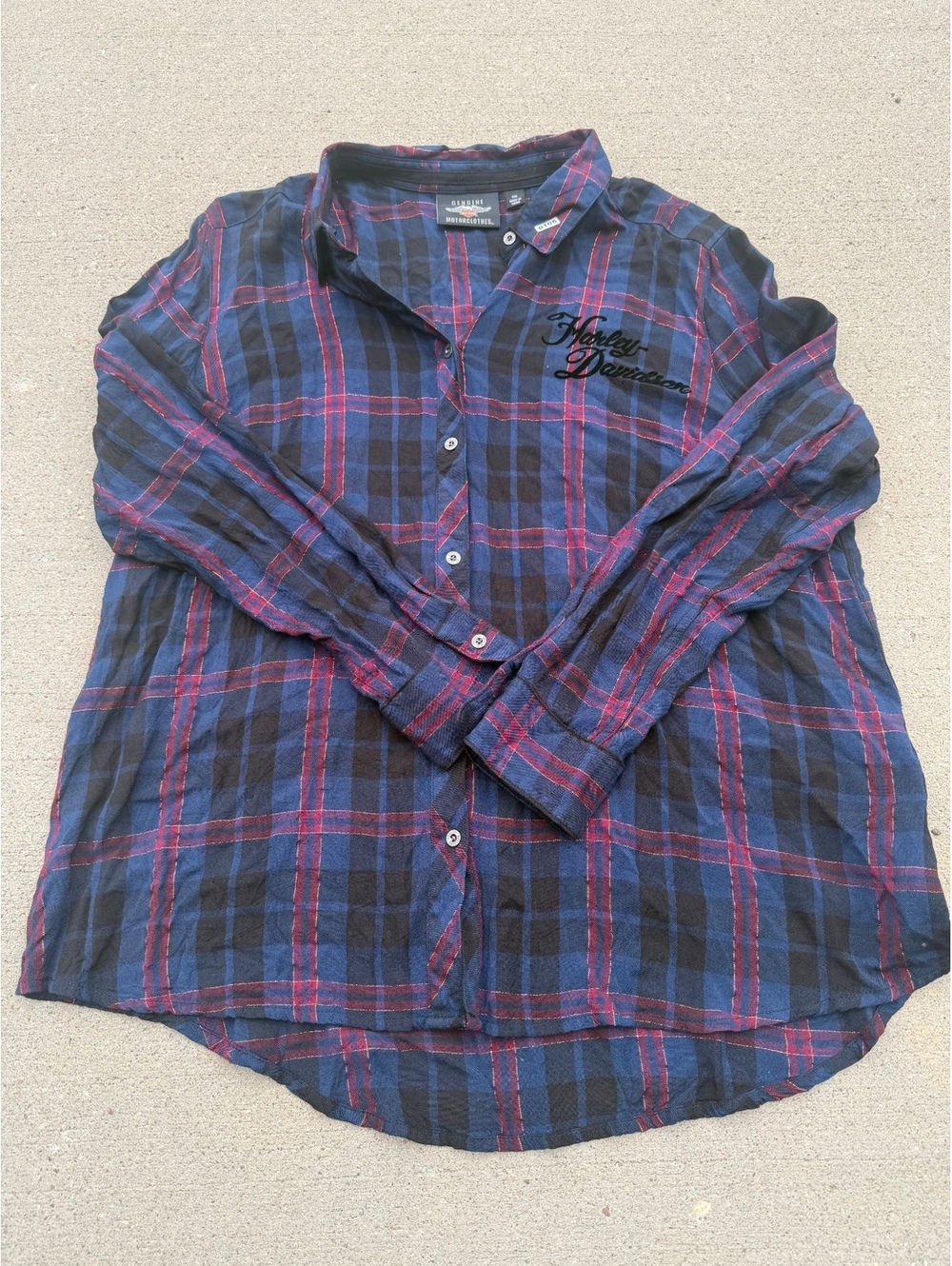 Harley-Davidson Women's Plaid Button-Up Shirt 2XL Blue Red Black